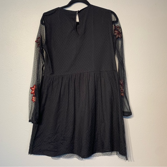 ZARA | Trafaluc Collection Black and Red Floral Embroidered Dress - Picture 7 of 14